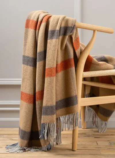 Beige Multi Check Wool Cashmere Throw